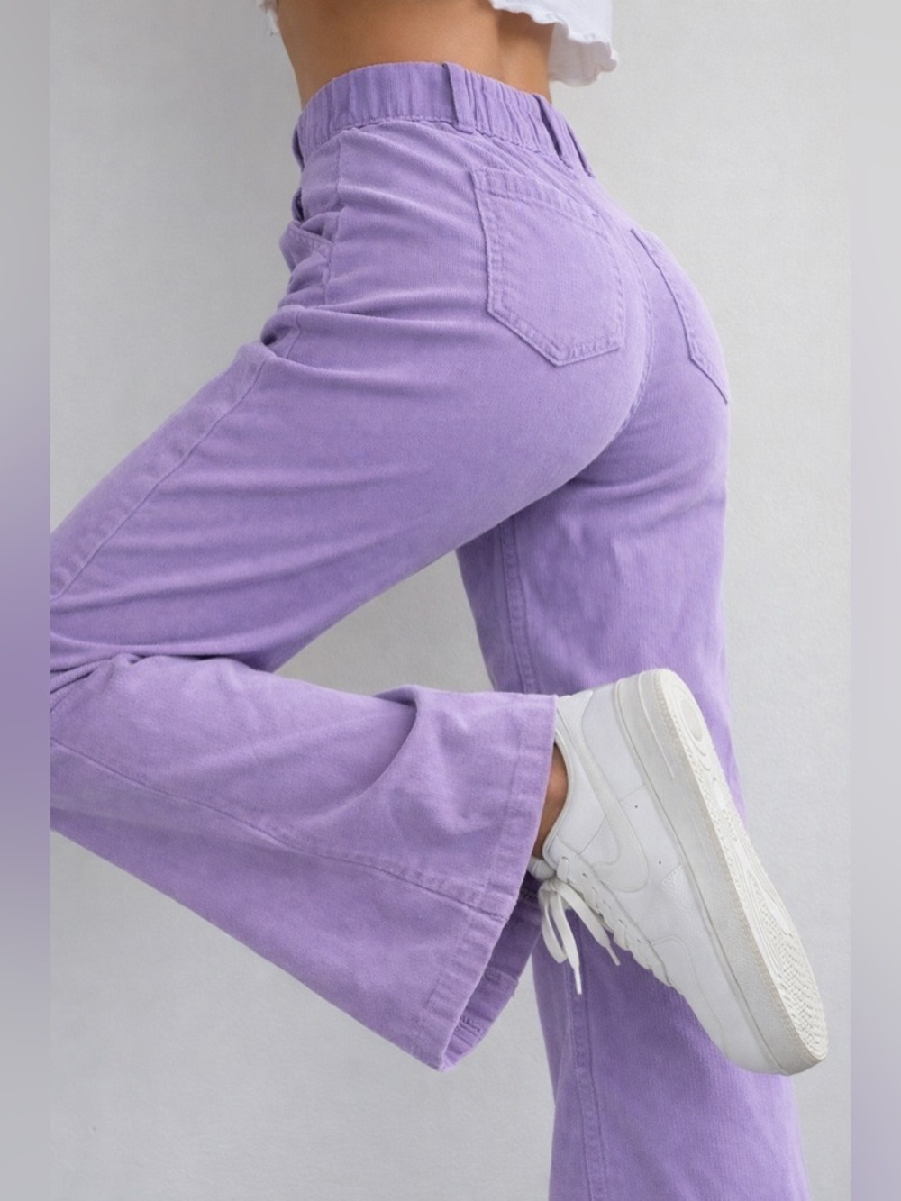 FP Movement Lavender Corduroy Flare Pants Womens M Elastic Waist Bell Bottom